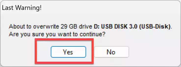 USB 드라이브를 덮어쓰려고 합니다.