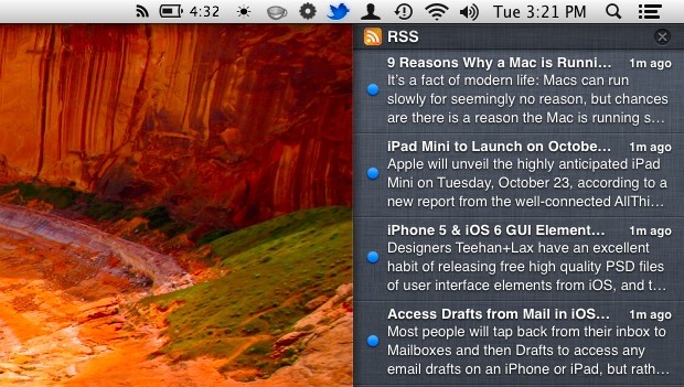 RSS feeds in Notification Center of Mac OS X