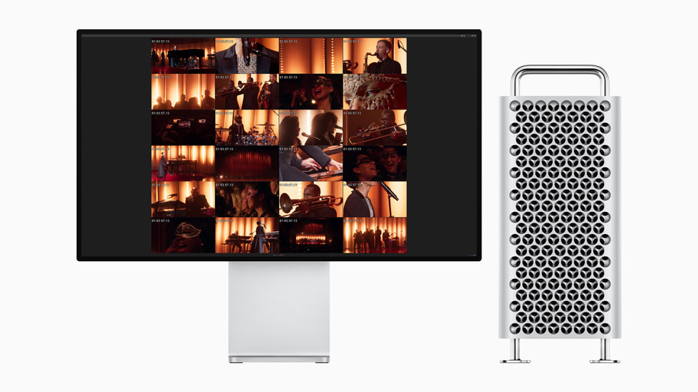 Mac Studio로 ProRes에 동영상을 인코딩하는 모습을 보여주는 M2 Ultra 탑재 Mac Pro.