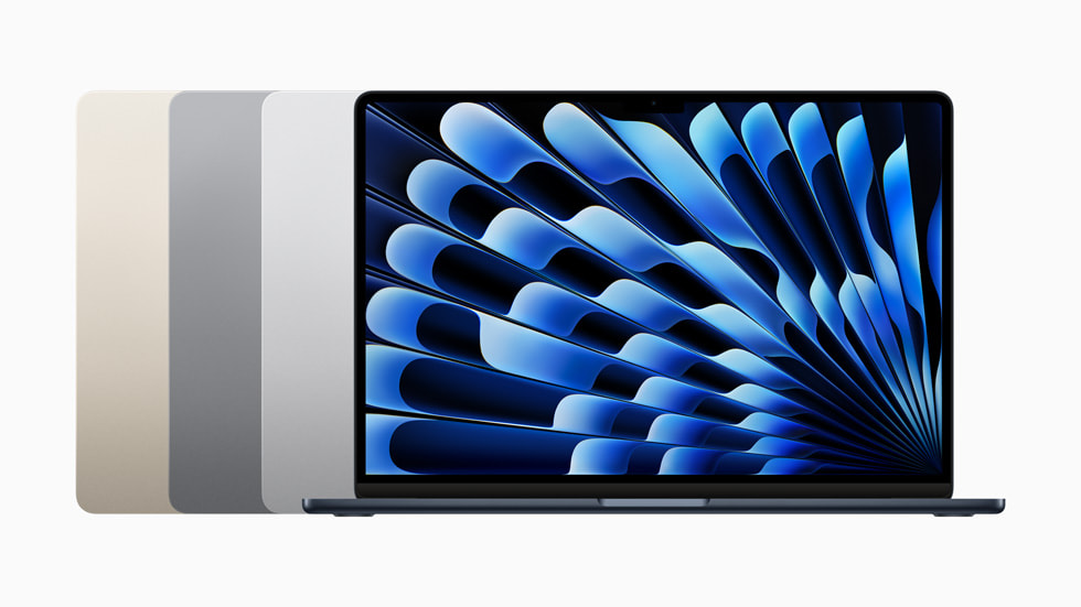 MacBook Air 15의 색상 라인업은 스타라이트, 스페이스 그레이, 실버, 미드나이트로 구성된다.