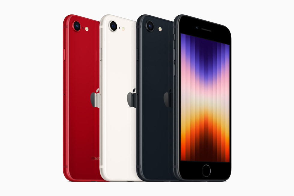 (PRODUCT)RED, 스타라이트, 미드나이트 색상의 새로운 iPhone SE.