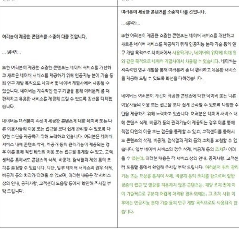 이용자가 공개하지 않은 글, AI 학습에서 제외…네이버 약관 개정